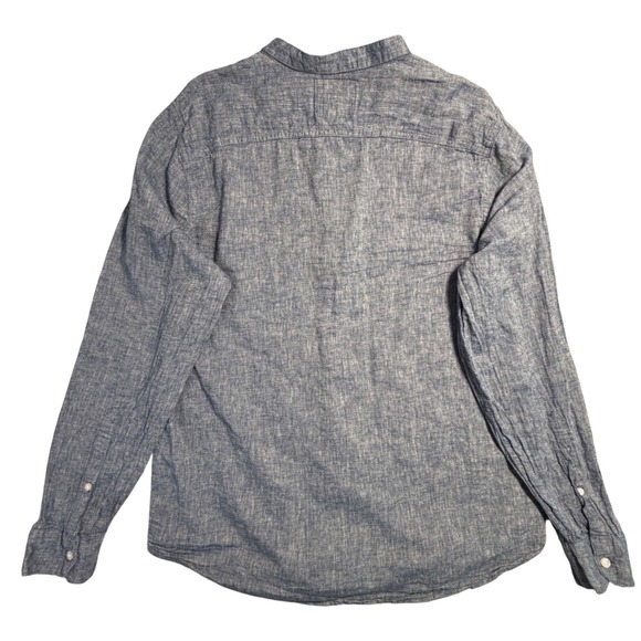 Hollister Slim Fit Band Collar Shirt Mens XL Blue Chambray Long Sleeve Button Up - Picture 3 of 8